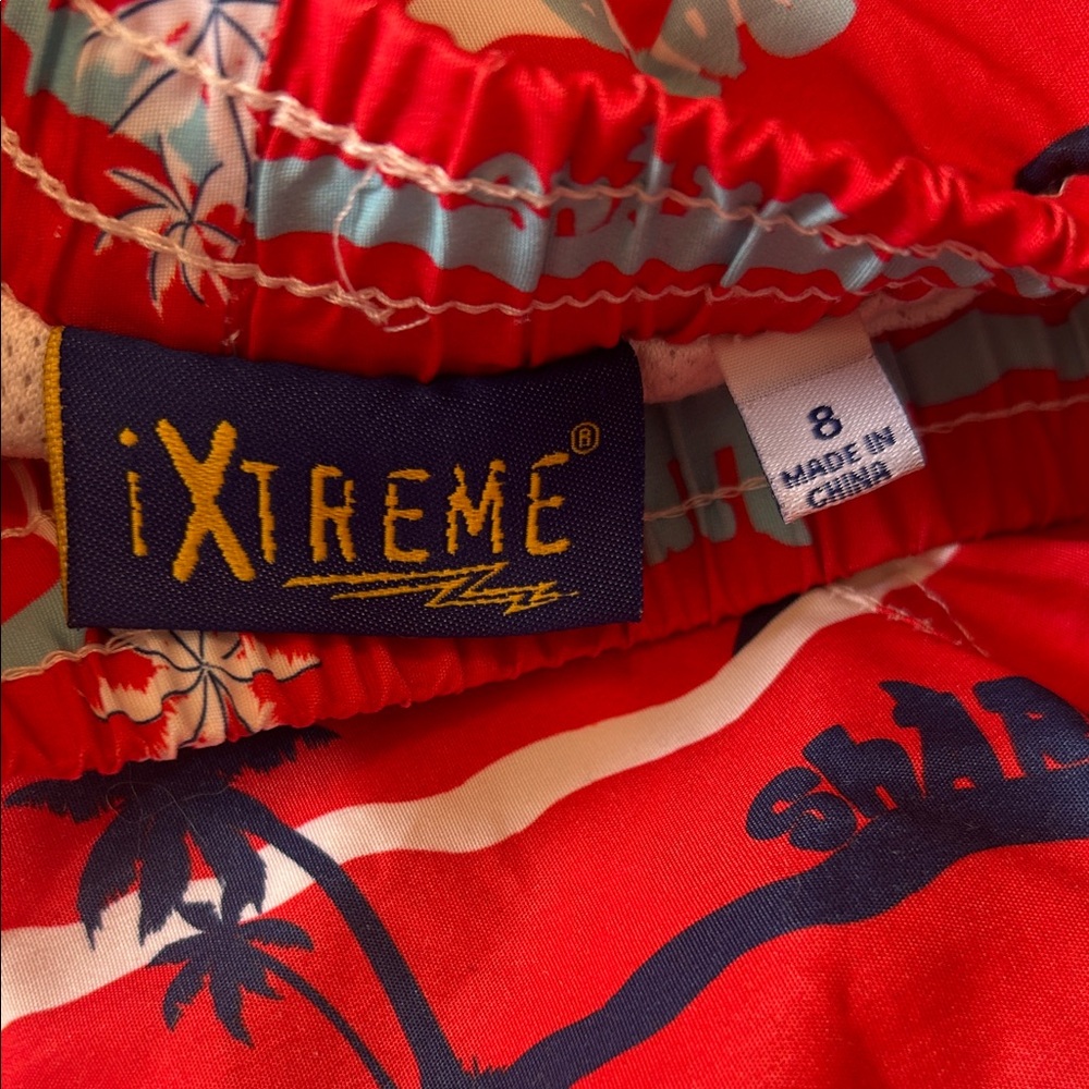 Boys swim trunks and rashguard set sz 8 shark palm tree red, white, + blue 🦈 🌴 - Picture 2 of 6